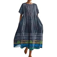 Women Dresses, Womens Print Short Sleeved Loose Hem Pocket Oversized for Summer Outfits 2024 Trendy Dress, S, 3XL
