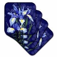 3dRose Beautiful Purple Iris Floral Botanical with Soft Blue Bokeh... - Coasters (cst-365893-1)