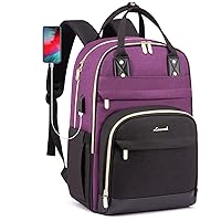 LOVEVOOK Laptop Backpack for Women, Fits 18 Inch Laptop Bag, Fashion Travel Work Anti-theft Bag with Lock, Business Computer Waterproof Backpack Purse, Purple-Black-Black