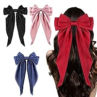 Big Bow Hair Clips 4pcs, Long Tail French hair Bows for Women Girl, Satin Silky Bow Hair Barrette, Bow Hair Dress Up Accessories for Birthday/Party/Show/Christmas