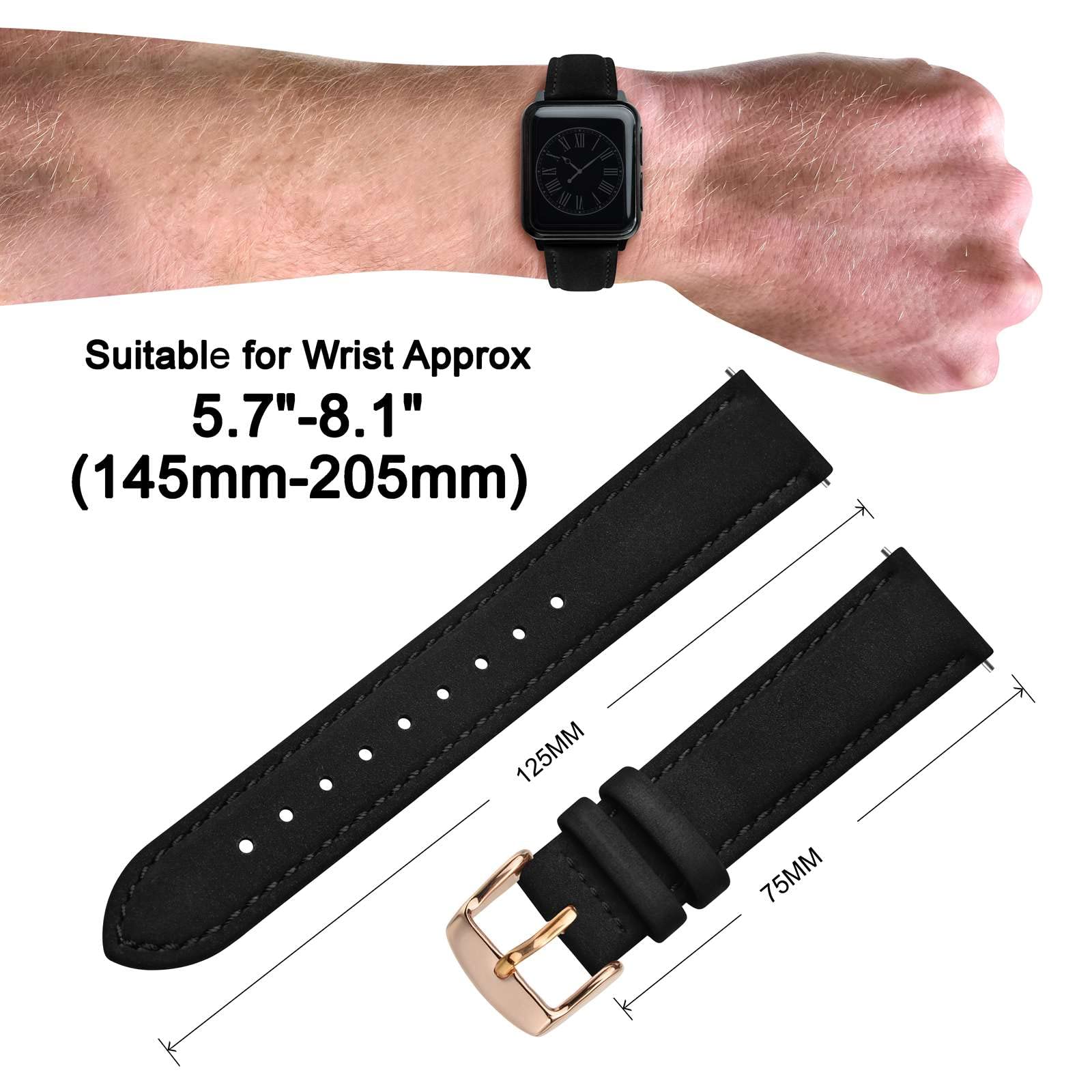 ANNEFIT 18mm Watch Band with Stainless Steel Rose Gold Buckle, Vintage Nubuck Suede Soft Leather watch Strap with Quick Release (Black)