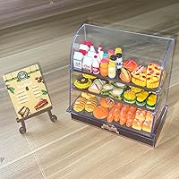 Miniature Bakery Cabinet Cake Cabinet Food Drink Bottles Milk Bread Apple Pie Pretend Play Kitchen Game Party Toys (Display Cabinet)