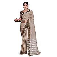 Trendy Indian Women Linen And linen Work Embroidery Saree & Blouse Muslim Sari 4683