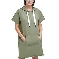 DKNY Womens Cotton Sweatshirt Dress Color Olive Size Medium