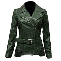 Ladies Green Biker Style Designer Leather Jacket