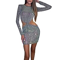Pregnant Dress for Women,Women Dress O Neck Long Sleeved Sexy Dress Split Stitching Sequin Formal Dresses for W