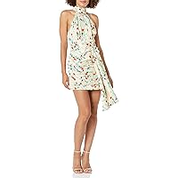 Women's Sectional Sleeveless Halter Shirred Mini Dress