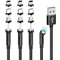 540° Rotating Magnetic Charging Cable (4 Pack 3/3/6/6ft) USB C Magnetic Phone Charger Cable 3 in 1 2.4A Fast Charge Cord for iPhone Samsung Moto Oneplus Android Tablet TWS Earbuds Gamepad