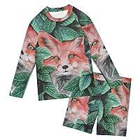 Fox Boys Rash Guard Sets Two Pieces Bathing Suits Toddler Swimming Suit,3T