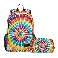 ALAZA Rainbow Swirl Tie Dye Backpack and Lunch Bag Set for Boys Girls School Bookbag Cooler Kits