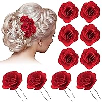 10pcs Rose Hair Clips, Pin Up Rose Flowers Hairpin Clips, Rose Flower Brooch Headpieces, For Women Girl Wedding Valentine Decoration (Rose Diameter 1.5 inch / 38mm)