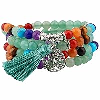 TUMBEELLUWA Beaded Bracelet Multilayer Yoga Meditation Mala Beads with Alloy Charms