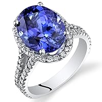 PEORA Tanzanite and Diamond Engagement Ring for Women 14K White Gold, Genuine Gemstone, Large Oval Shape 13x10mm AAA Grade, 6.57 Carats total
