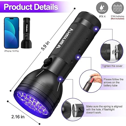 Vansky UV Flashlight Black Light, 51 LED Blacklight Pet Urine Detector for Dog/Cat Urine, Dry Stains, Bed Bug, Resin Curing, Scorpions Finder