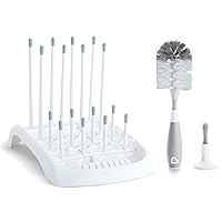 Munchkin® Baby Bottle and Sippy Cup Cleaning Set, Includes Countertop Drying Rack and Bristle Bottle Brush, Grey