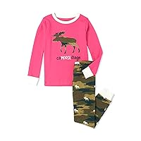 unisex child Long Sleeve Appliqué Pajama Set, Camooseflage - Pink, 4T US