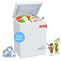 3.5 Cu.Ft Chest Freezer with a Removable Basket 7 Gears Adjustable Temperature Control(-18°F to -46°F), Deep Compact Freezer for Garage, Office, Basement, House, Kitchen, Shop, RVs-White
