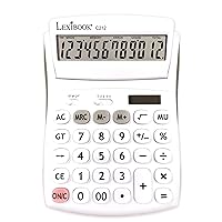 Lexibook - 12 Digit Desktop Calculator with Folding Display - Basic and Memory Function - Large Keys and Screen for Office, School, Home - Solar & Batteries - White/Gray - C212