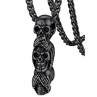 FaithHeart Skull Necklace, Punk Skeleton Pendant, Stainless Steel Cool Gothic Skull Jewelry Customizable with Gift Packaging