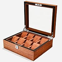 Wooden 8-Slot Double-Row Watch Case, Multi-Function Large-Capacity Watch Storage Box, Retro Brown with Lid 0104B