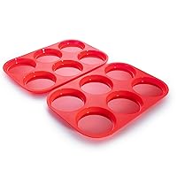 Silicone Texas Muffin Pans, 6 Cup Jumbo Cookie Molds and Cupcake Maker, Set of 2, BPA Free and Non-Stick 8.80 L x 13 W, Perfect for Cookies, Candy, Chocolate, Brownie, Jello Desserts & More