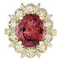 6.6 Carat Natural Pink Tourmaline and Diamond (F-G Color, VS1-VS2 Clarity) 14K Yellow Gold Cocktail Ring for Women Exclusively Handcrafted in USA