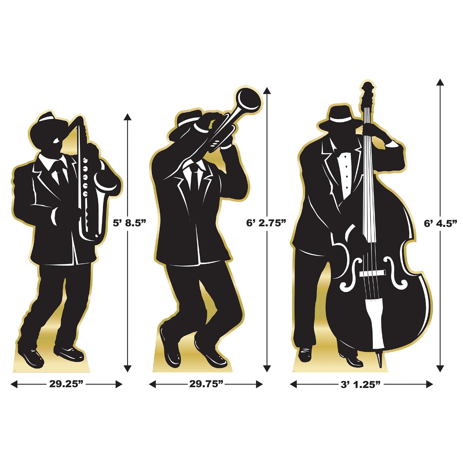 Beistle Life-Size Cardboard Great 20's Jazz Band Silhouette Stand-Ups for 1920's Prom Décor, Photo Backdrops