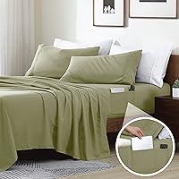 Swift Home Smart Sheets, Ultra Soft Brushed Microfiber 3-Piece Sheet Set, Fitted Bed Sheet with Side Storage Pockets – Sage, Twin XL