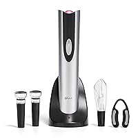 Oster Electric Wine Opener, Foil Cutter, Wine Pourer and Vacuum Wine Stoppers with CorkScrew and Charging Base, Black