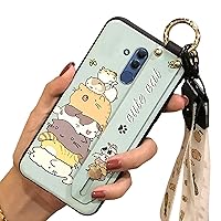 Phone Case for Huawei Y9 2019/Enjoy 9 Plus - Functional Lanyard Bumper with Flexible Holder and Double Lanyards, Soft Silicone TPU Cover, Young Fashion Design, Sky Blue Cats Over Cats