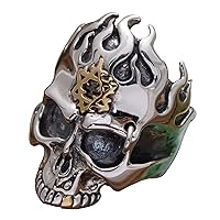 Vintage 925 Sterling Silver Fire Skull Head Ring Golden Star of David Punk Biker Jewelry for Men Women Size 8-11.5