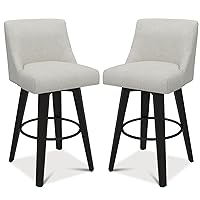 MUUEGM Counter Height Bar Stools Swivel with Back Set of 2, 30In Height Bar Stools with Solid Wood Stand, Fabric Upholstered Counter Height Bar Stool with Thicken Cushion Back Ivory White