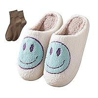 Happy Face Slippers for Women Men,Retro Soft Cozy Comfy Plush Lightweight House Slippers Slip-on Indoor Outdoor Slippers,Slip on Anti-Skid Sole