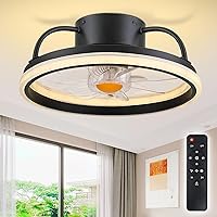 Asyko Ceiling Fans with Lights -Low Profile Modern Ceiling Fans with Lights Remote- 15''Flush Mount Fans Dimmable with Memory Function for Bedroom and Kitchen（Black）