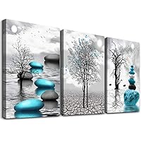 Canvas Wall Art for Living Room Wall Decor for Bedroom Bathroom Black and White Paintings Modern 3 Piece Framed Canvas Art Prints Ready to Hang Inspirational Abstract Blue Pictures Home Decorations