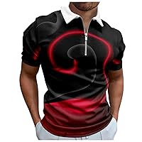 Men's T-Shirts, 3D Zip Polo Shirts, Summer Plus Size Fashion T-Shirts, Short Sleeves, Printed Sport, Trendy Shirt, Top, Outdoor, Golf, Short Sleeves, Retro, Father's Day Gift, 06-red