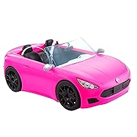 Barbie Toy Car, Bright Pink Doll-Sized Convertible with 2 Seats, Seatbelts & Rolling Wheels, Realistic Details