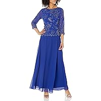 J Kara Women's 3/4 Sleeve Long Beaded Floral Design Dress