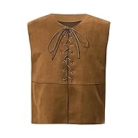 Kids Boys Renaissance Lace-up Pirate Vest Medieval Halloween Costume Steampunk Gothic Waistcoat Sleeveless Top Brown 14 Years