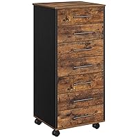 7-Drawer Chest, File Cabinet, Wooden File Cabinet, Office Cabinet with Drawers, Storage Cabinet, for Home Office, Study, Easy Assembly, Rustic Brown and Black BF07WJ01