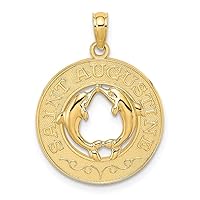 14k Gold Saint Augustine Round Frame With Dolphins In Center Charm Pendant Necklace Measures 24.9x19.2mm Wide 2.8mm Thick Jewelry Gifts for Women