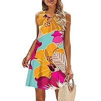 Previous Orders Placed by Me in 2023 Sun Dresses for Women Casual Hawaii Print Fashion Sexy Slim Fit with Sleeveless Halter Kehole Neck Summer Dress Orange X-Large