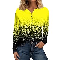 Tshirts Shirts for Women Fall Retro Floral Tops Long Sleeve Henley Neck V Neck Button Shirts Basic Pullover