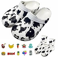 Cow Clogs Slippers with Socks 10 Random Shoe Buckles for Women's Comfortable Slip On Water Beach Sandals Indoor Outdoor Shoe