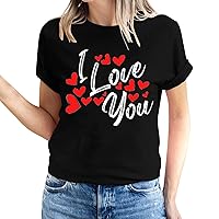 I Love You Casual T-Shirts for Women Love Heart Graphic T-Shirt 2024 Fashion Short Sleeve Crewneck Lover Gift Tees