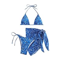 SHENHE Women's 3 Piece Bikini Set Swimsuits Halter Triangle Tie Side Bathing Suit with Beach Cover Up Skirt