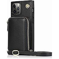 Phone Case for iPhone 14/14 Plus/14 Pro/14 Pro Max, Wallet Case PU Leather Cover, with Zipper Card Holder Kickstand Lanyard Silicone Bumper Shockproof Shell (Color : Preto, Size : 14 Pro 6.1