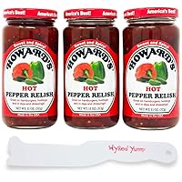 Wyked Yummy Howard Hot Pepper Relish (3) 11-Ounce with 1 Plastic Spreader. Use as a hot dog relish, in place of a crushed red pepper sauce or hot crushed peppers or as a pepper hoagie spread.