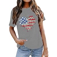 Women Fit T Shirts Round Neck T Shirt Fashion Independence Day Print Loose Short Sleeve Long Sleeve Athletic Top