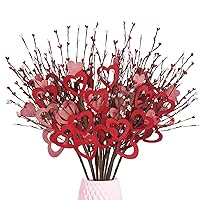8 Pcs Valentine's Day Picks, Valentine’s Day Gifts Wood Heart Shaped Red Pink Artificial Berry Stems Flowers for Vase Wedding Party Home Valentines Day Decor